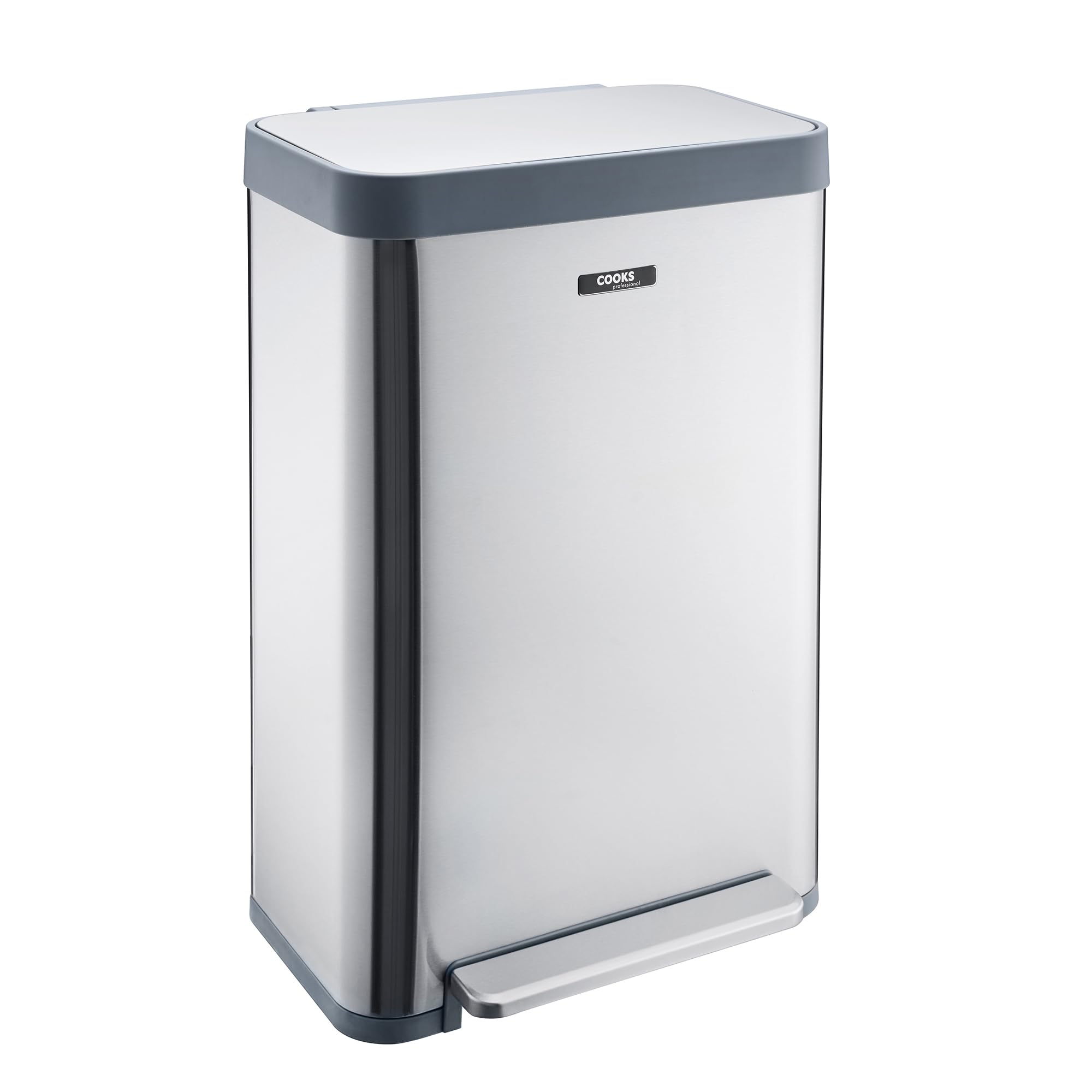 Cooks Professional XL Pedal Bin 65L | Wide Single Compartment Stainless Steel Kitchen or Office Dustbin for Recycling or Waste with Single Pedal Operation, Soft Close Lid & Removable Inner | Silver