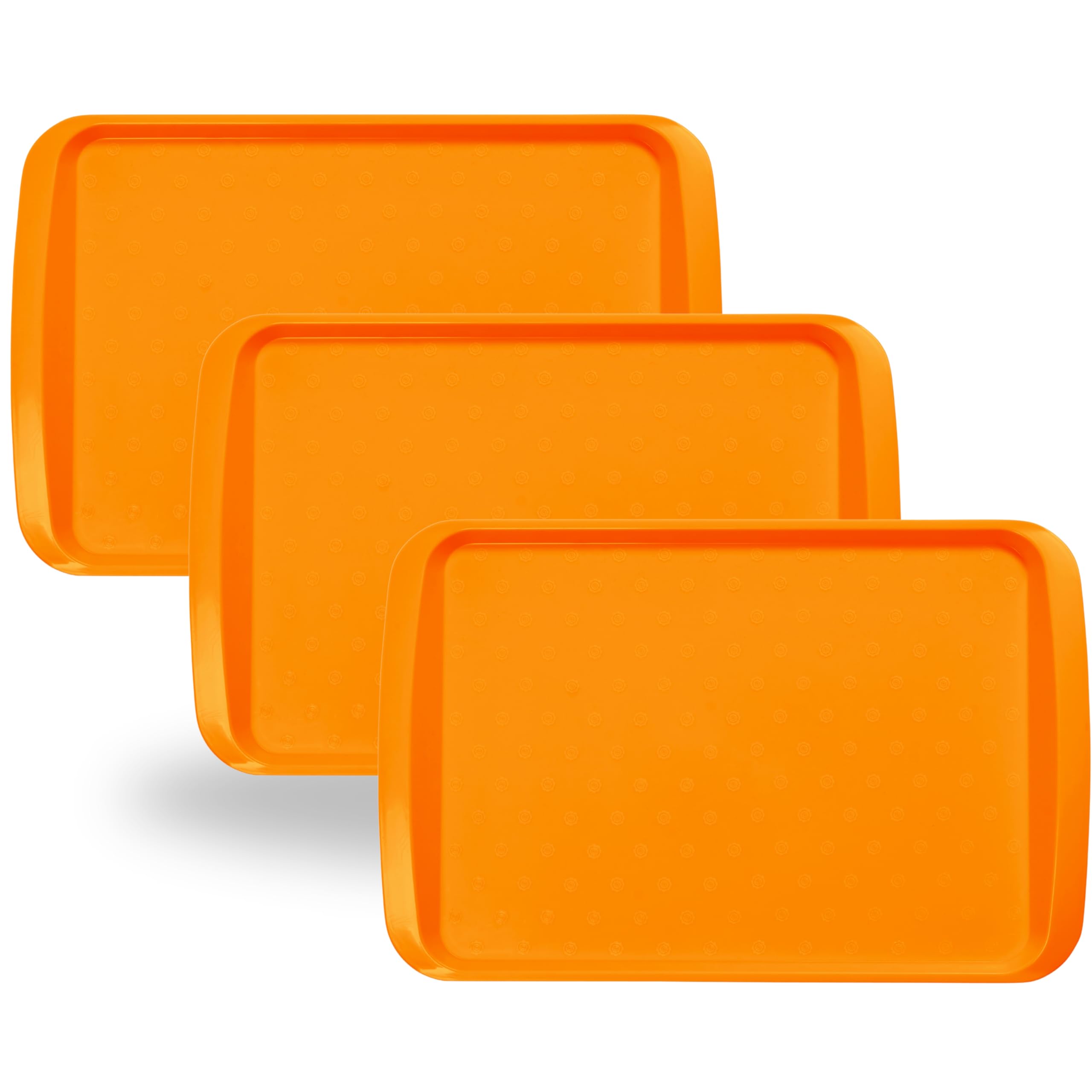 BuzzTrove Serving Trays | Durable Plastic Tea Tray & Dinner Tray | Trays for Eating on Lap, Food Serving & Snacks | Dishwasher Safe, Stackable (Orange, Pack of 3 (43.3 x 30.5 x 3 cm))