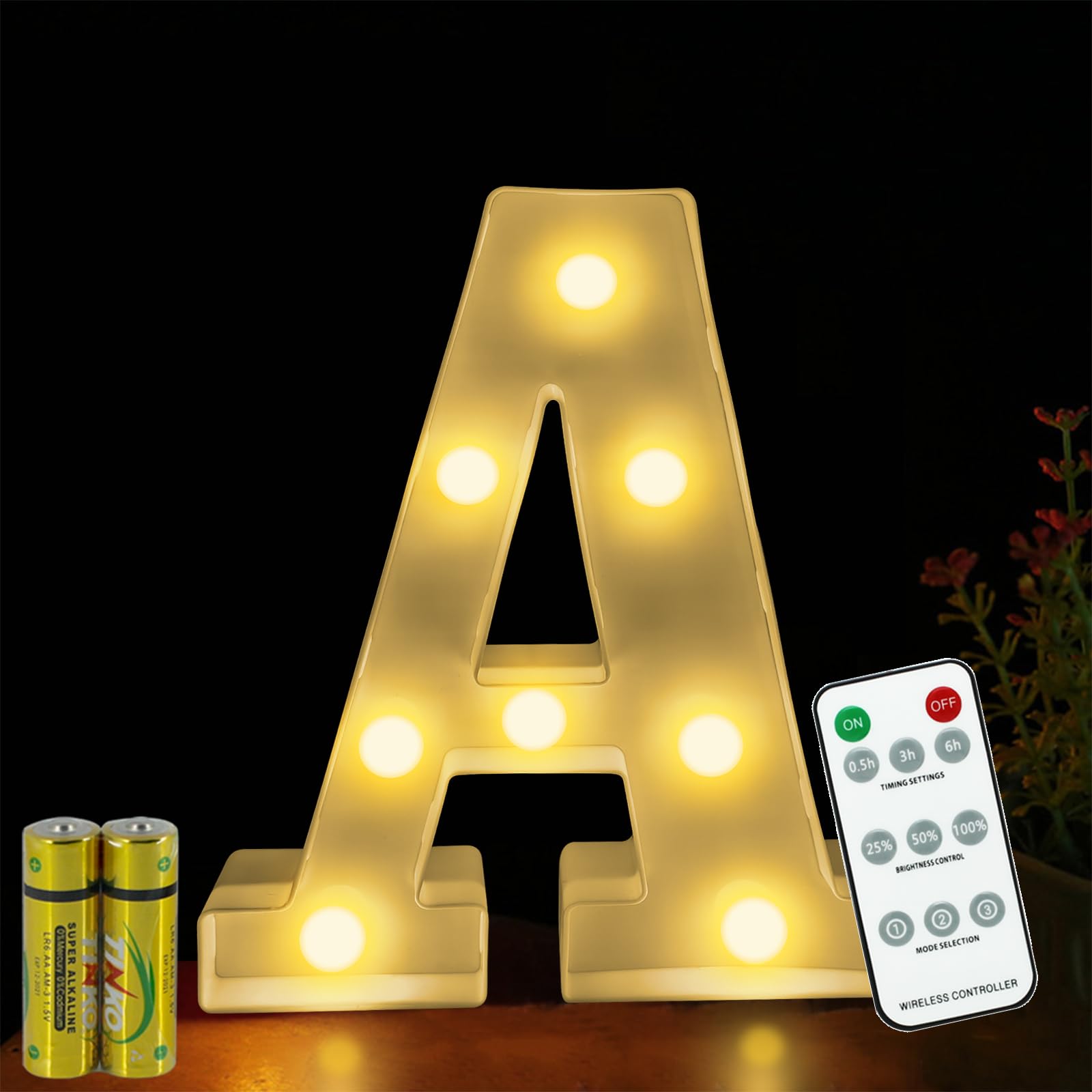 Lettere lampada a forma di lettera con telecomando, lampada a LED, illuminazione lettera, luce notturna, decorazione per compleanno, festa, matrimonio (A)