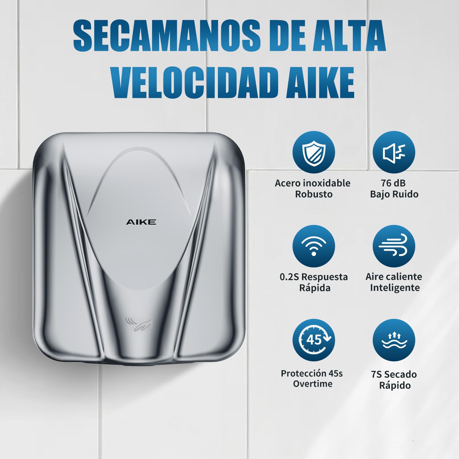 AIKE Elephant Secamanos Comercial, Alta Velocidad, Acero Inoxidable Duradero para Baños de Alto Tráfico, 220V Pulido AK2812