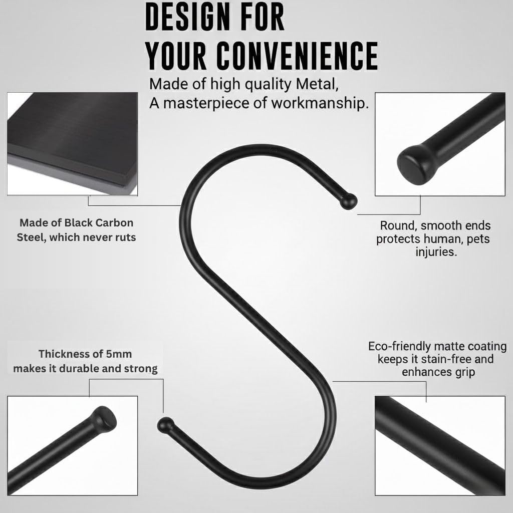 30 Pack Black S Hooks for Hanging Plants, Metal Hooks for Hanging, S Hooks for Hanging Heavy Duty, Durable S Shaped Kitchen Hooks for Kitchenware, Pots, Utensils, Clothes & Bags - Image 5