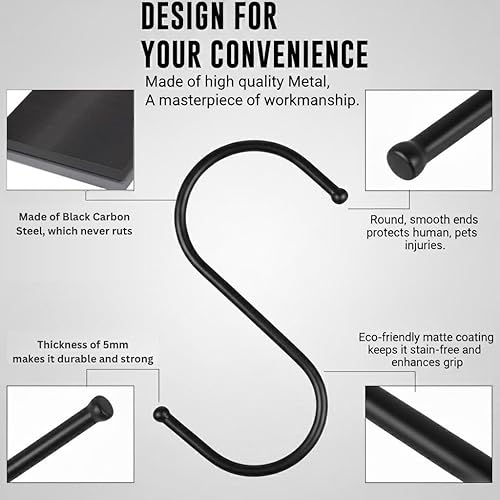 Miniatura 5 de Paquete de 30 ganchos negros en S para colgar plantas, ganchos de metal para colgar, ganchos en S para colgar resistentes, ganchos de cocina