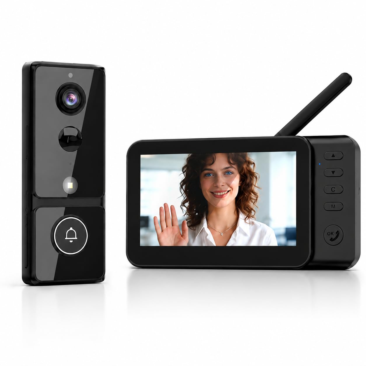 Sonnette sans Fil avec Caméra avec PIR Détection Mouvement Écran 4.3 Pouces | Exterieur Etanche Visiophone Vidéo 2,4 GHz Sans WiFi Interphone Vidéo Vision Nocturne 170° Enregistrement TF Maison 4000mAh