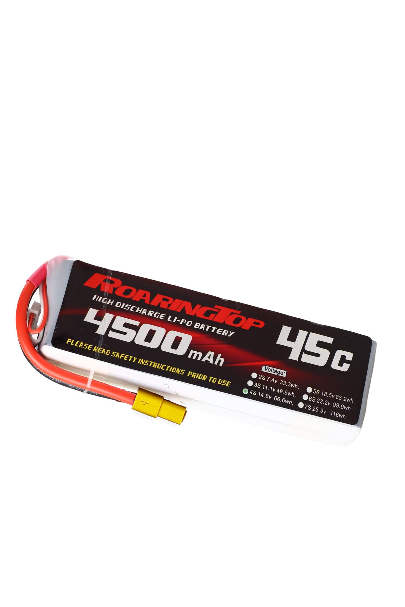 RoaringTop 14.8V 45C 4500mAh 4S Lipo Battery with XT60 Plug for RC Airplane Quadcopter Drone Helicopter Boat RC Car Truck Racing Models