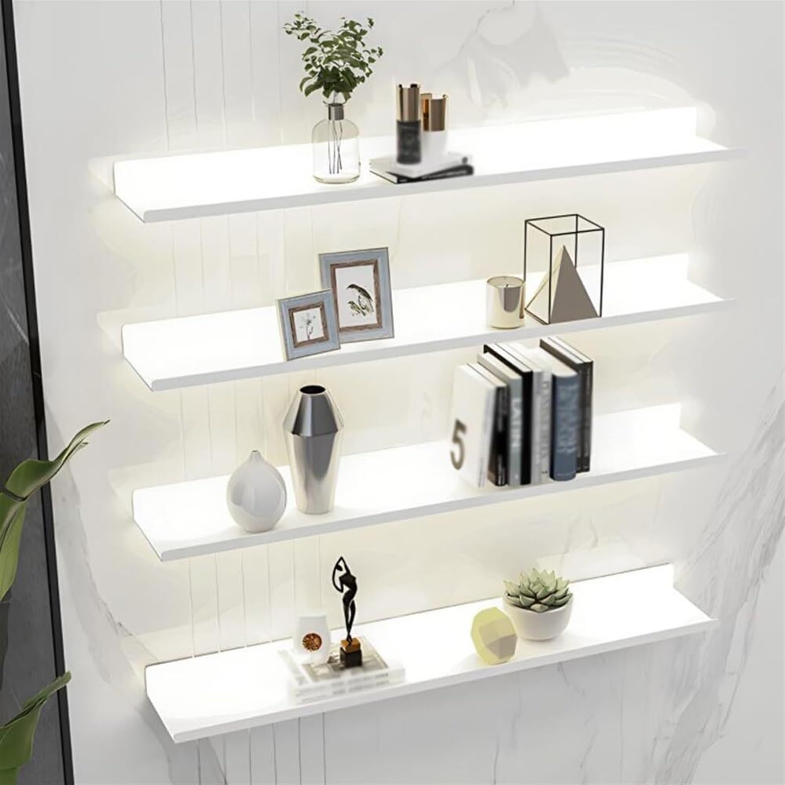 TYUHDUYUR 1pcs Floating Wall Shelves with LED Lighting, Iron Decorative Display Shelf, Metal Light-Emitting Display Shelves, for Entryway, Bar, Bathroom (White 80x20x6cm) (White 120x20x6cm)