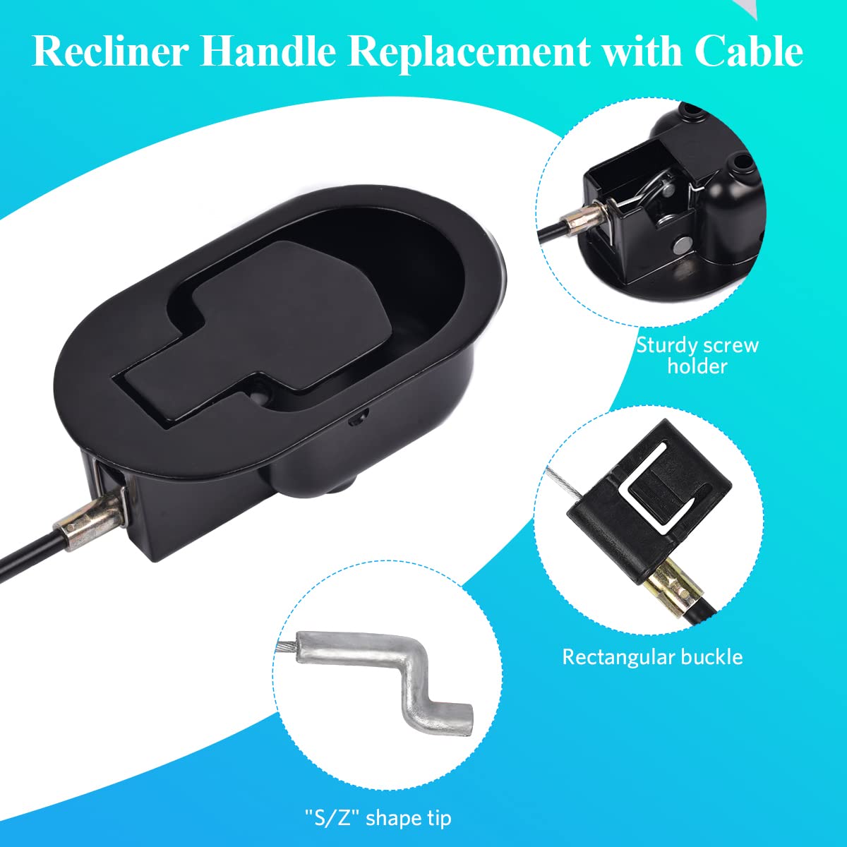 Sopito Universal All-Metal Couch Recliner Release Pull Handle Replacement Part with Recliner Sofa Cable, Fits Lazyboy, Ashley, and Most Recliner Brands 4