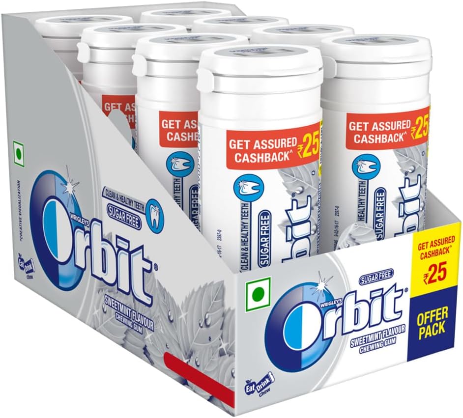 Orbit Sweetmint Sugar-Free Chewing Gum, Chewing Gums for Clean and Healthy Teeth, Pocket-Friendly & Easy to Carry Tube, 22g, Pack of 8