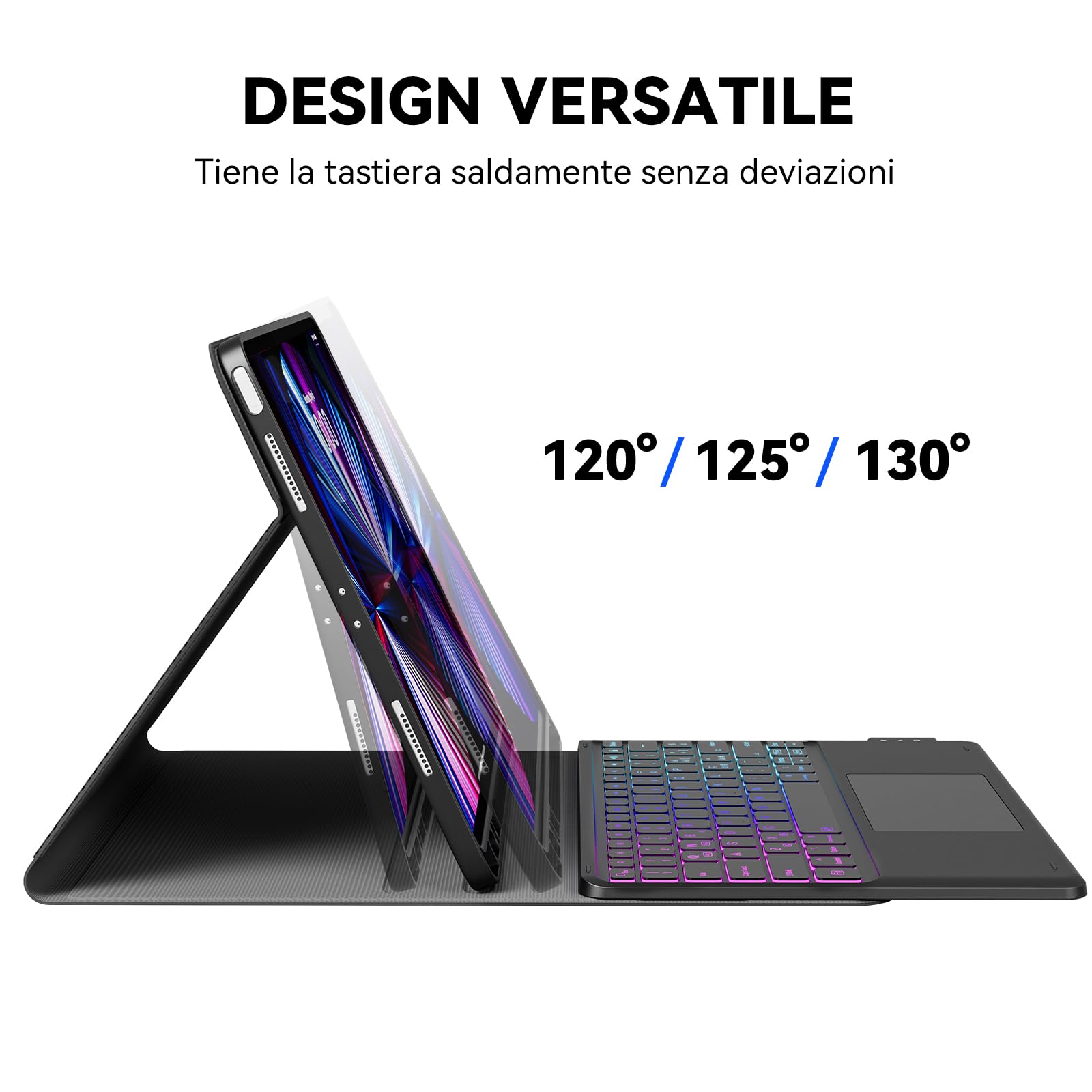 CHESONA Custodia con Tastiera iPad Air 13, 3 Zone 7 Colori Retroilluminate, Cover Tastiera per iPad Pro 12,9 con Trackpad, 2 Canali BT, Magnético Tastiera per iPad Pro 12,9 (6a/5a/4a/3a Gen), Nero