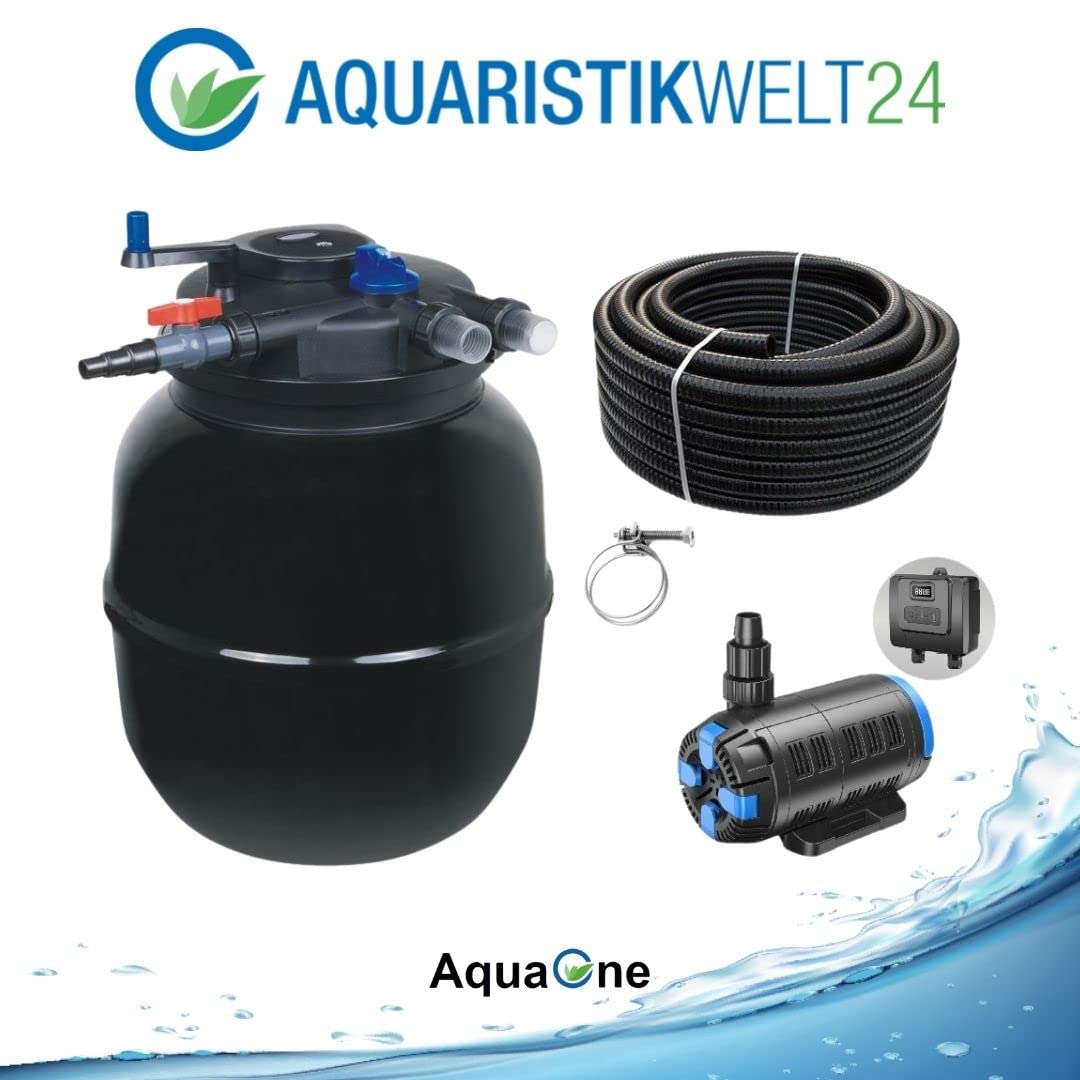 AquaOne Teichfilter Set mit Teichpumpe I Filteranlage CPF-50000 für einen Teich bis 80.000 Liter I Komplettset mit UV Lampe regelbare Eco Pumpe 37-180 Watt Teichschlauch Nr.55