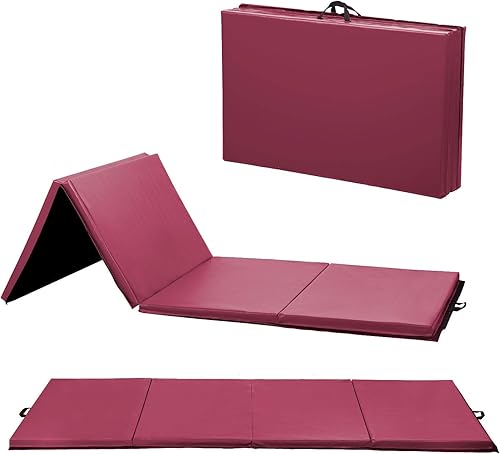 Miniatura 1 de Colchoneta de gimnasia para niños y adultos, plegable, extragruesa, con asa de transporte, 6 x 2 pies, antidesgarros, ligera, esterilla de ejercicio