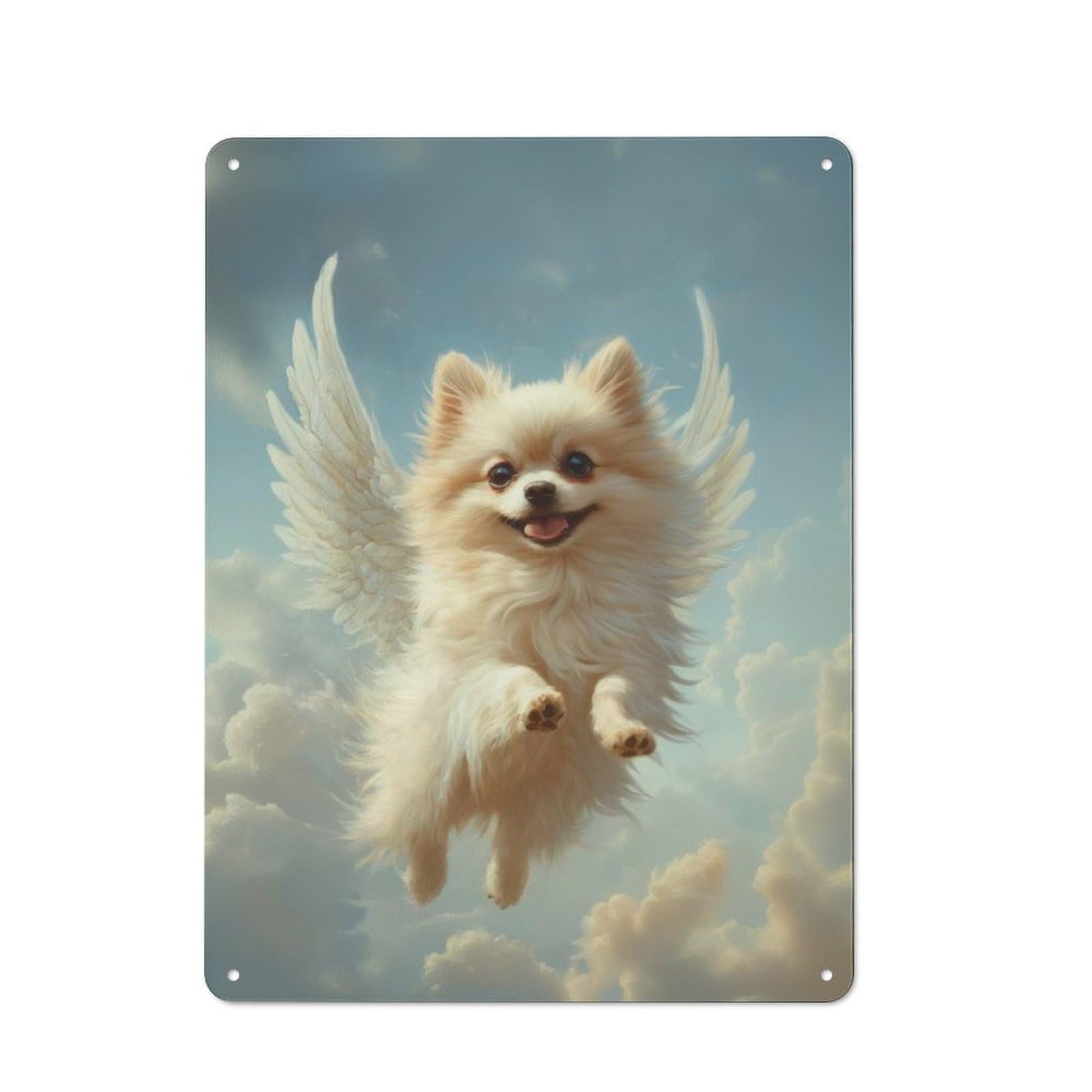 Junmoney Pomeranian With Angel Wings Small Dog Tribut Tin Wall Plaque 40X30cm With E Angel Dog For Guest Room Or Hallway, For Metal Sign Collectors, For Garage And Workshop Walls