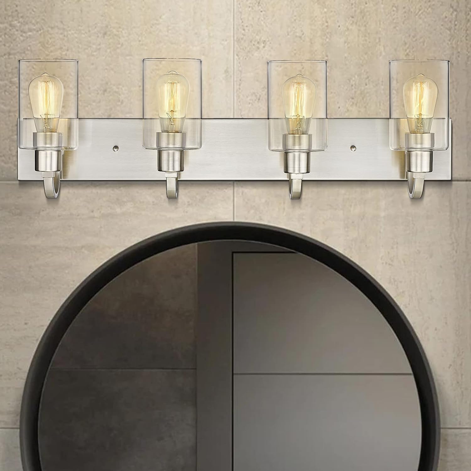 Emliviar 4-Light Vanity Light Fixture - Modern Bathroom Lighting Fixture, Brushed Nickel Finish with Clear Glass, YCE237B-4W BN Brushed Nickel - Clear Glass 4-Light