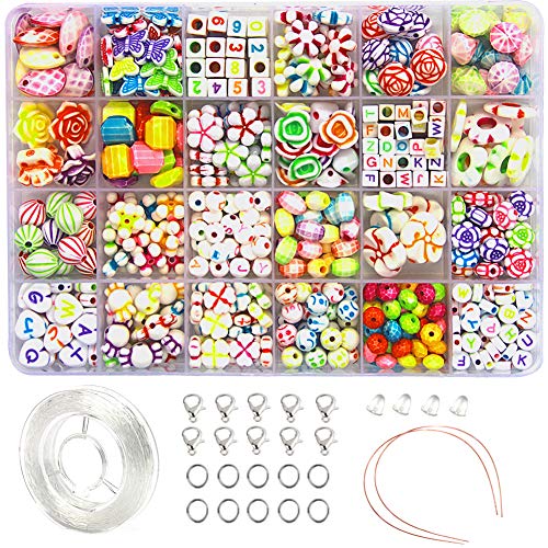 Ewparts 24 en 1 Lettre Perles Set pour la Fabrication de Bijoux , Coloré Acrylique Artisanat Perles Kit (#1)