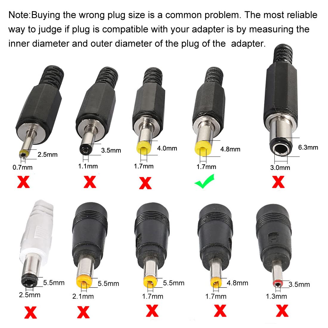 Lot 4 Connecteurs DC Mâle 4.8mm X 1.7mm – Adaptateurs Alimentation Jack Noir Pour Caméra, LED, Projet Électronique