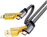 Cabo 4 em 1 Reforçado 65W Turbo com Conectores Lightning, Tipo-C e USB-A | Compatível com iPhone, Android, iPad, MacBook, Tablet e Notebook | 1 Metro | Nylon Trançado | Carregamento Rápido