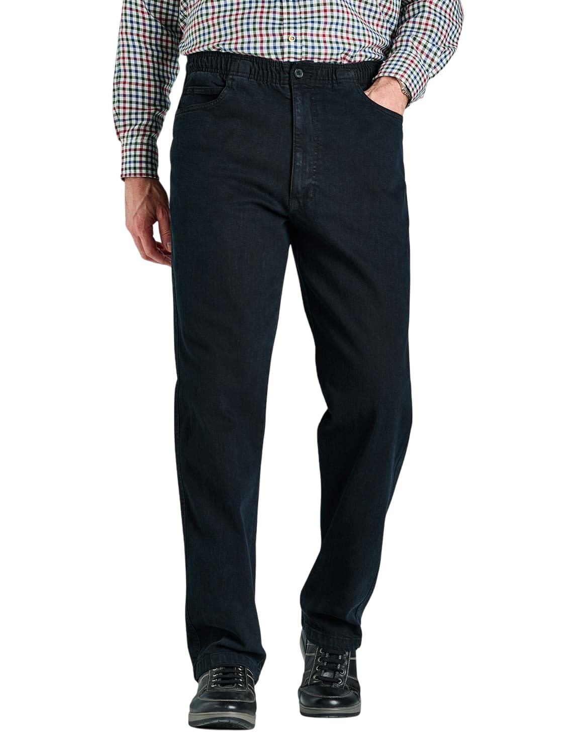 Chums Men's Comfort Fit Elasticated Waist Drawcord Denim Trouser Jeans Black 32W / 29L