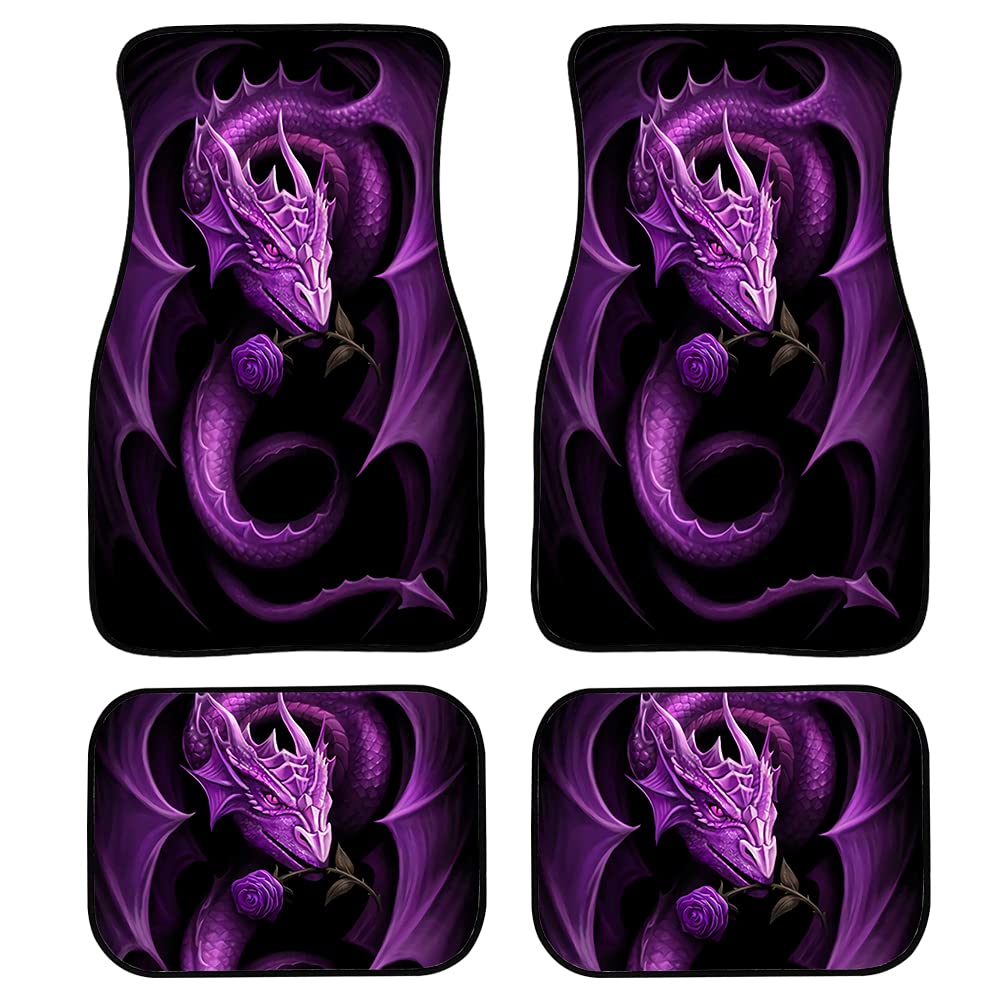 Purple Dragon Car Floor Mats for Women Men Gift Full Set of Front & Rear Anti-Slip Foot Mat All Weather Universal Fit for Auto Cars Sedan SUV Automotive Interior