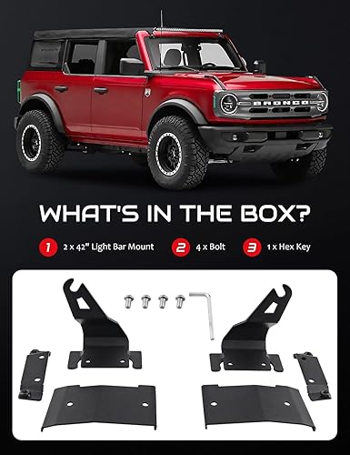 Miniatura 7 de Soportes de barra de luz LED curvada de 42 pulgadas para Bronco, soporte de montaje de barra de luz LED para techo delantero del parabrisas