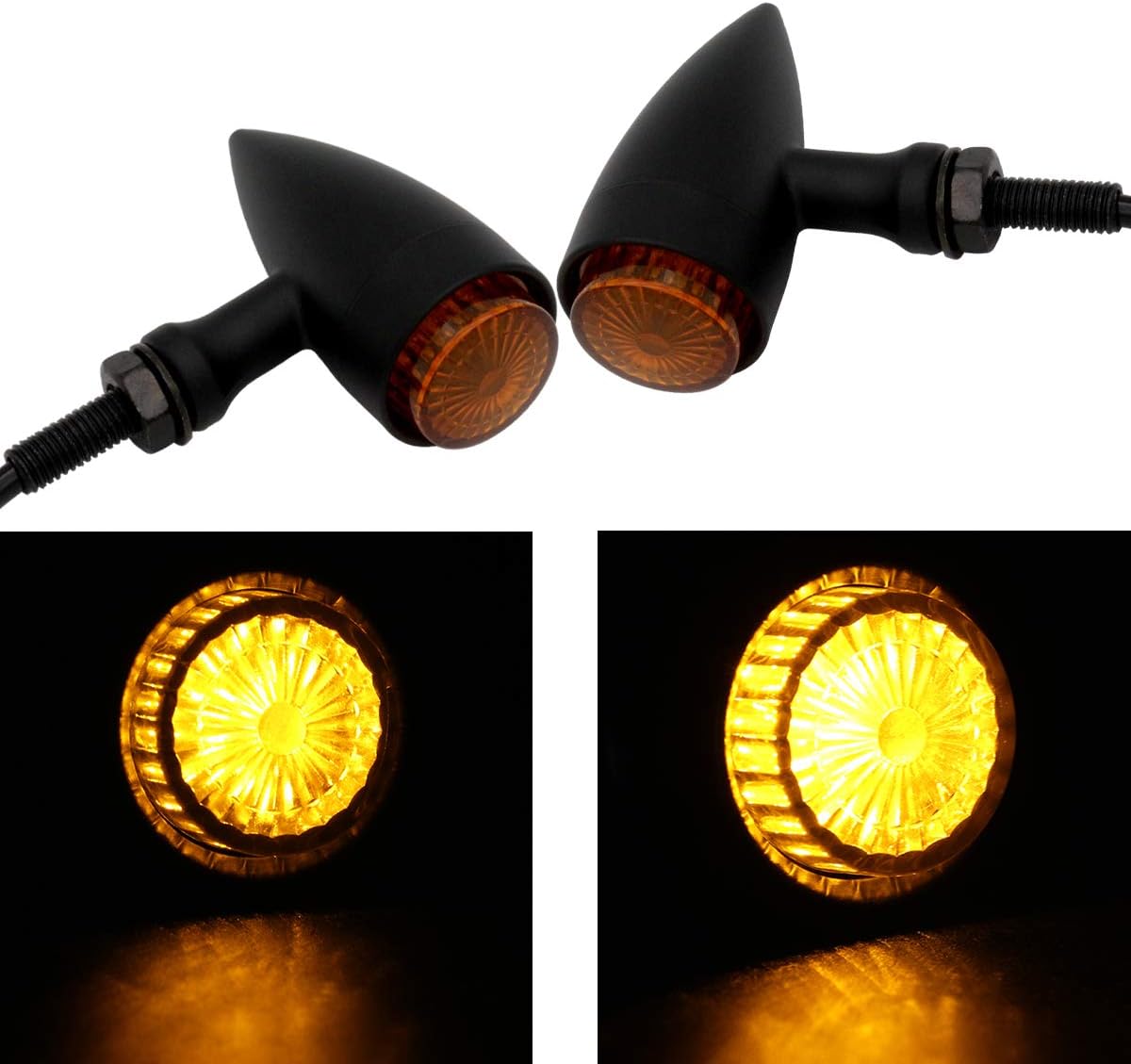 FATECIM 2X Motorcycle LED Turn Signals Bullet Blinker Heavy Duty Indicator Lights Amber Lens 10mm Vintage Chrome 12V Universal (Chrome)