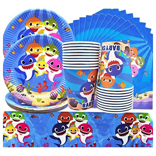 SHAMO 61 Piezas Vajilla de Fiesta de Tiburón, Conjunto de Suministros de Fiesta de Tiburón, Incluye Platos de Fiesta de Tiburón, Servilleta, Tazas, Manteles, Decoración de Fiesta de Cumpleaños Tiburón