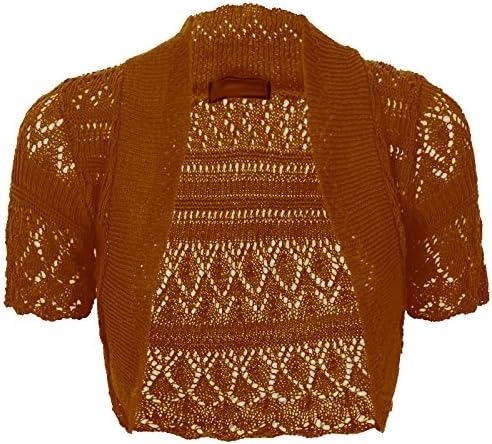 Thever Women Short Sleeve Knitted Crochet Shrug Bolero Cardigan Ladies Crop Top (S(6-8), Rust)