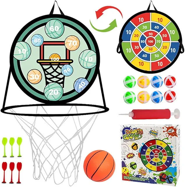 Canasta Baloncesto Infantil 2 en 1 con Diana Dardos Plegable - Juego Interior y Exterior