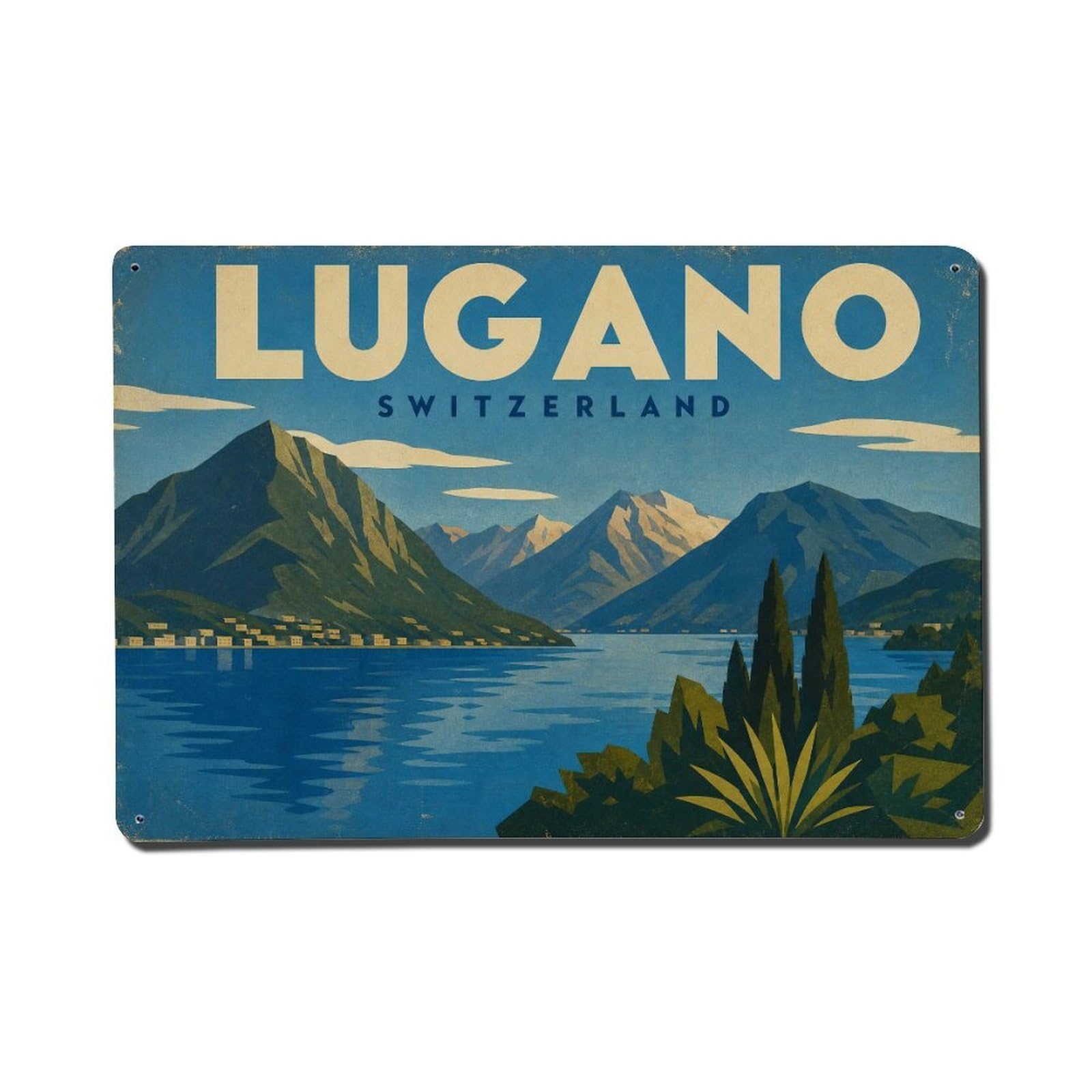 Retro Travel Switzerland Lugano Metal Tin Sign