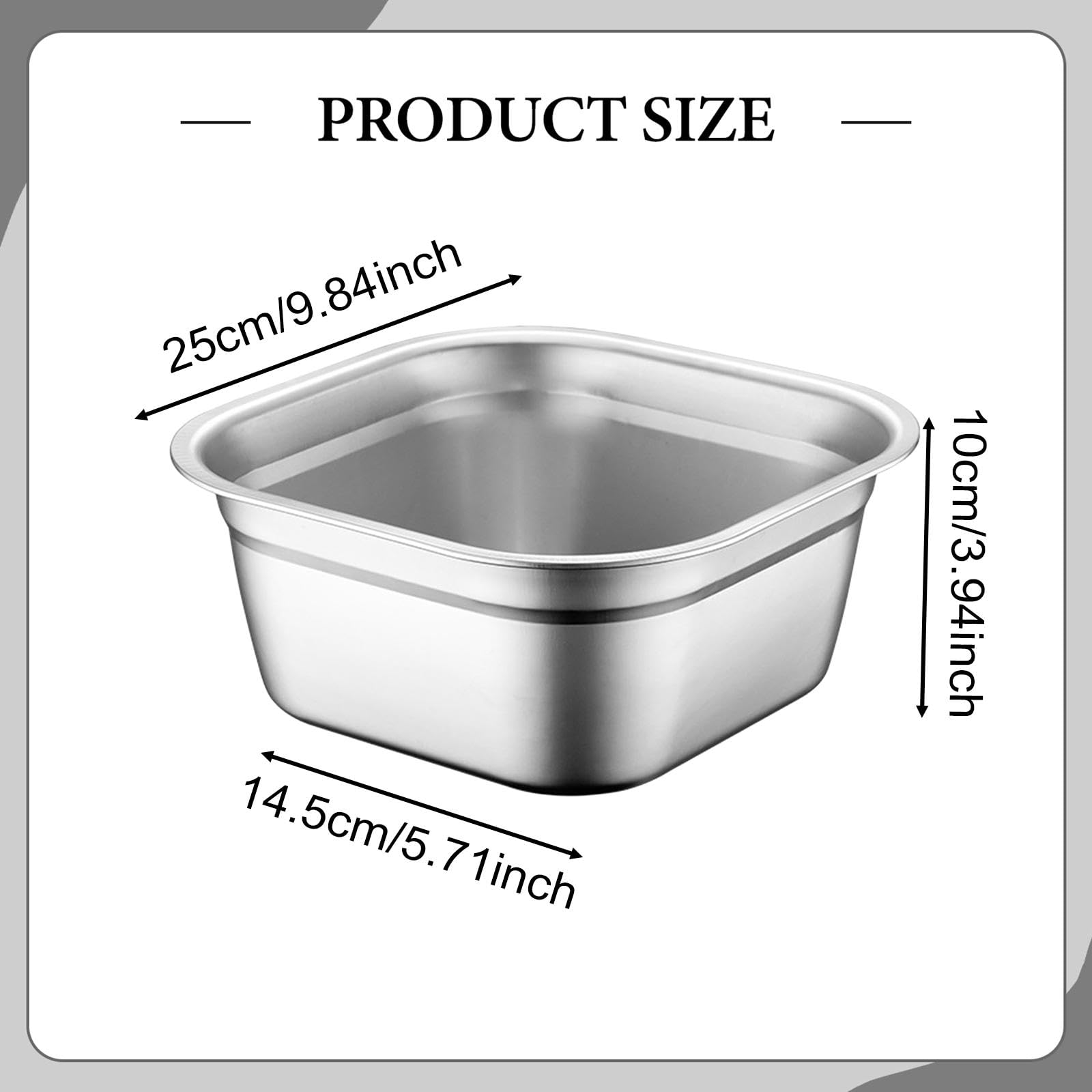 Bacinella Quadrata in Acciaio Inox, Contenitore per, Lavello per Buffet, Feste in Casa, Antipasti, 26 Cm