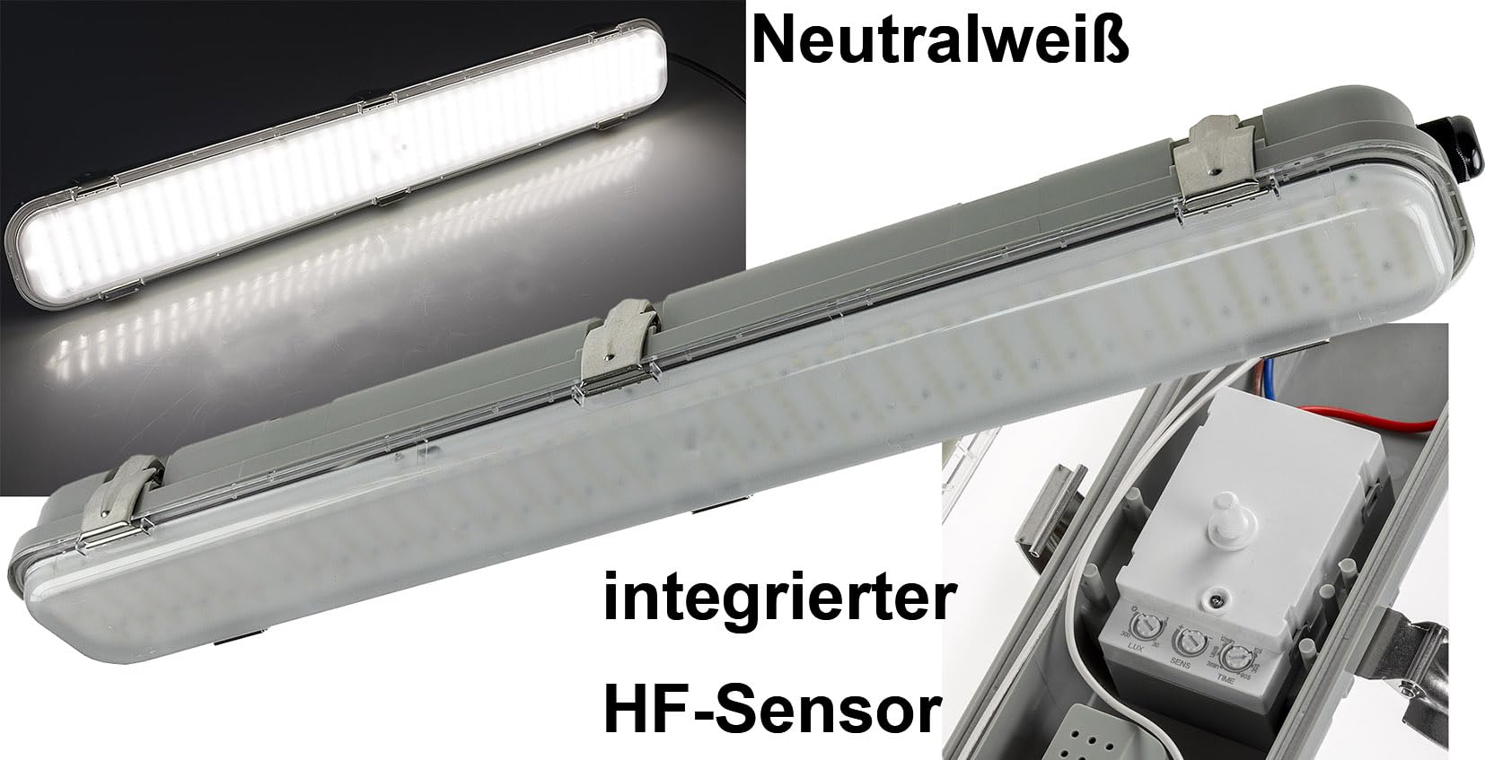 Lampa sufitowa LED HF z czujnikiem ruchu 18 W, 1350 lumenów, klasa wodoszczelno?ci IP65, odporna na warunki atmosferyczne, czujnik obecno?ci, zasi?g 8 m, neutralna biel 4000 K