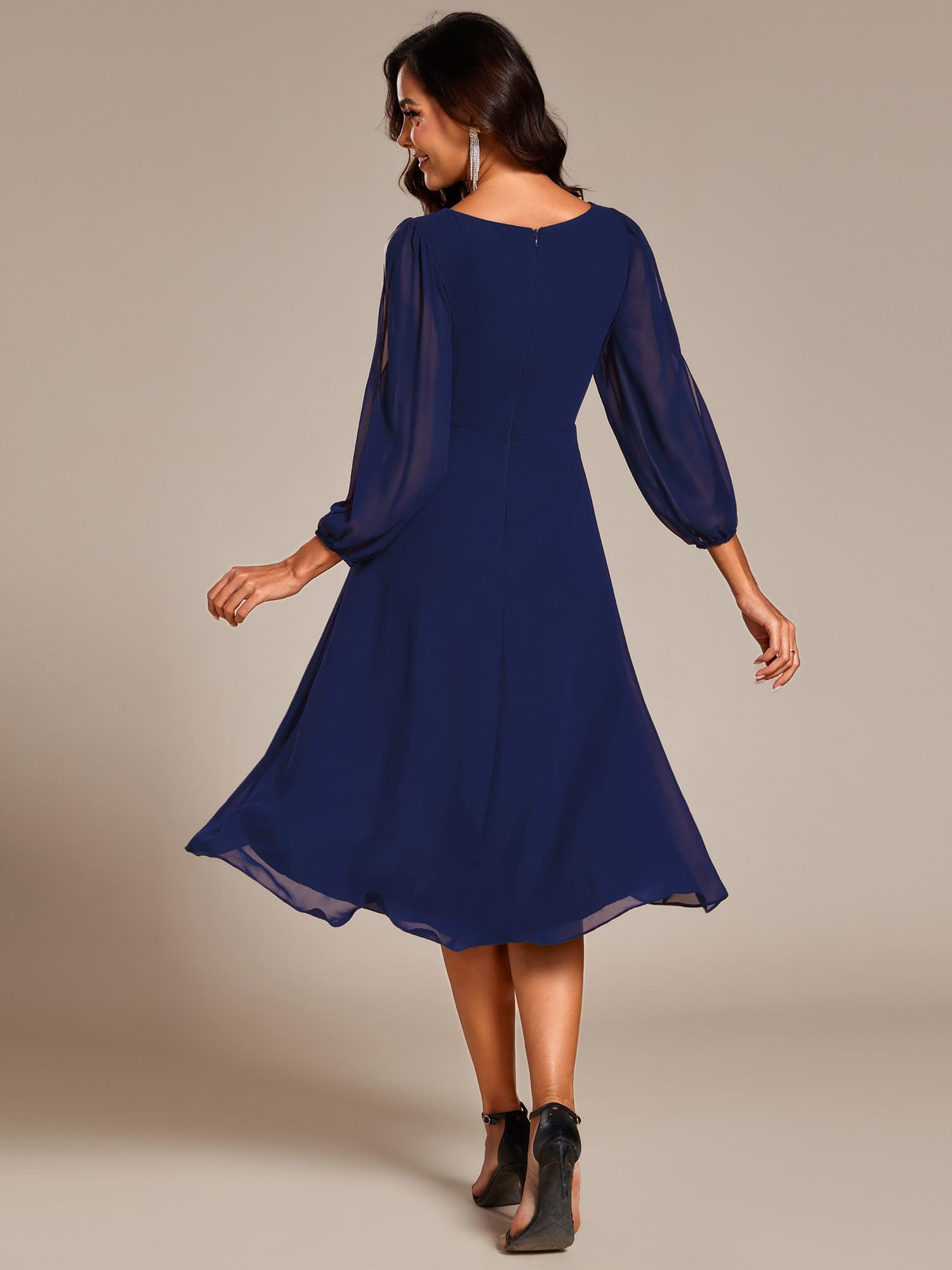 Ever-Pretty Vestito da Cerimonia Eleganti Abiti da Sera a Manica Lunga da Donna Davanti Corti e Posteriori in Chiffon con Applicazioni Lunghe EG02926