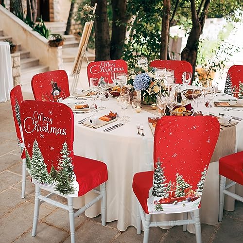Preboun LEN-PREBOUN-5073 6 Pcs Christmas Chair Covers Set Removable Washable Stretch Dining Room Chair Slipcovers Snowman Xmas Tree Truck Parson Chair Protector thumb #5