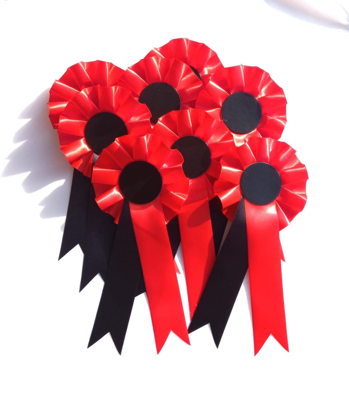 10 X 1 Tier Blank Rosettes In Satin Red and Black Rosette Pins School Prizes Sports Celebration Sport Prizes School Competitions Funerals Birthdays Occasions School Awards Sporting Awards Pin