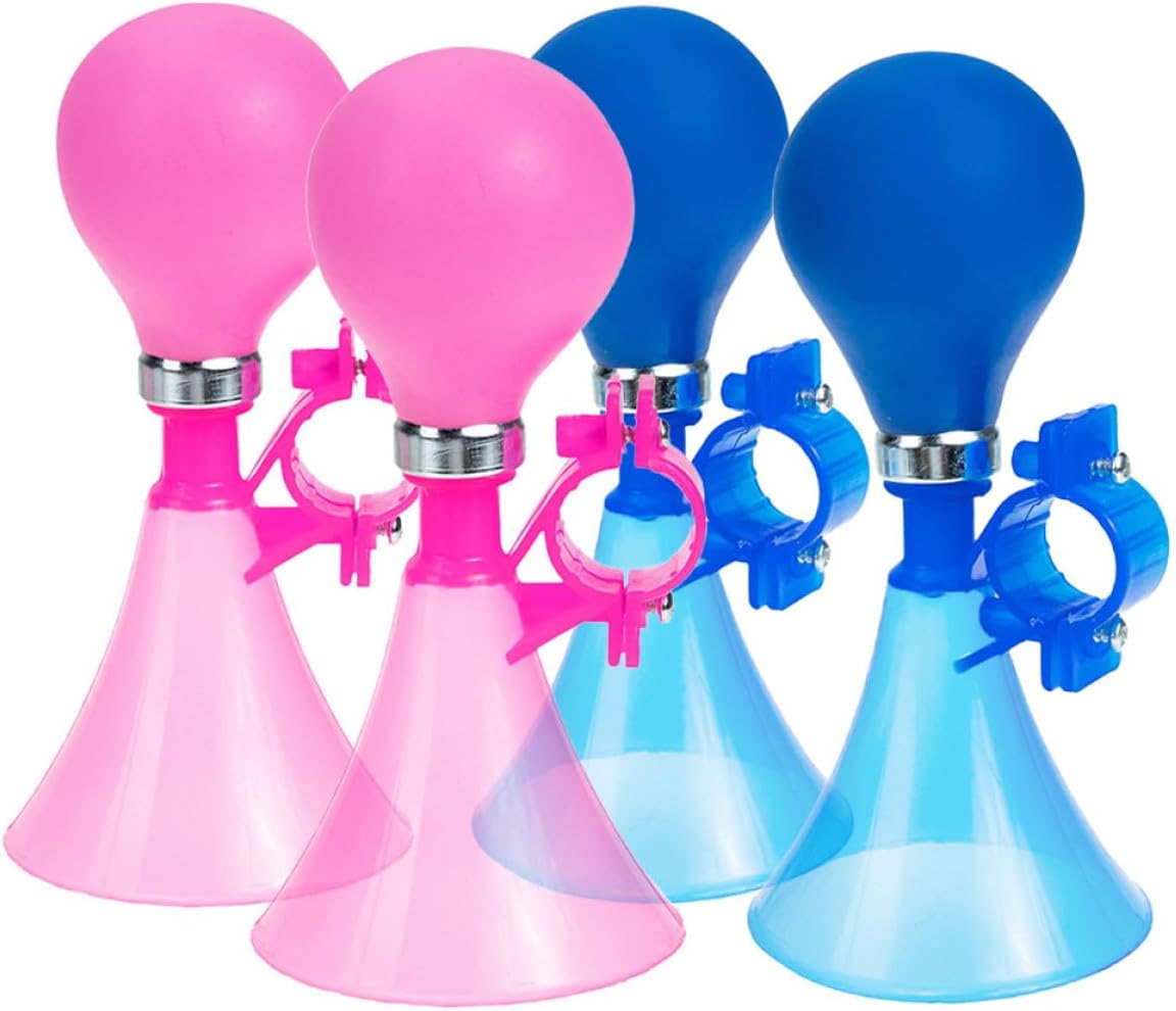 4pcs Retro Bike Horn Set Loud Air Squeeze Noise Maker and Teenagers, Portable Bicycle Bugle Horn Accessories in Blue and Pink for Road and Tricycle Safety