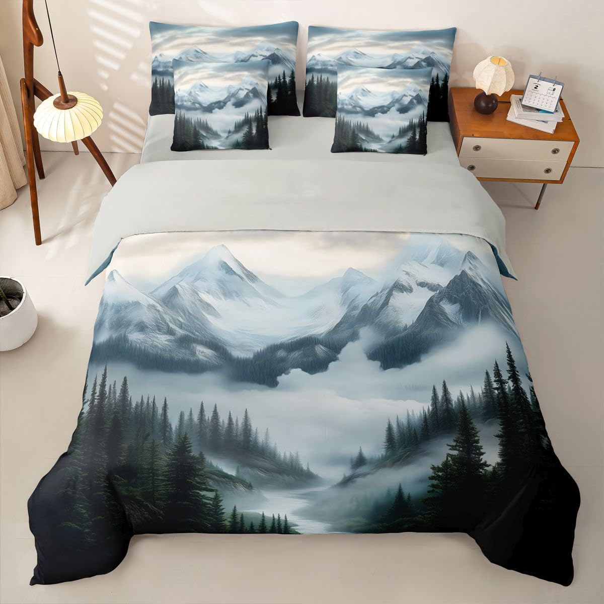 Homewish Set di biancheria da letto King Size Mountain 7 pezzi