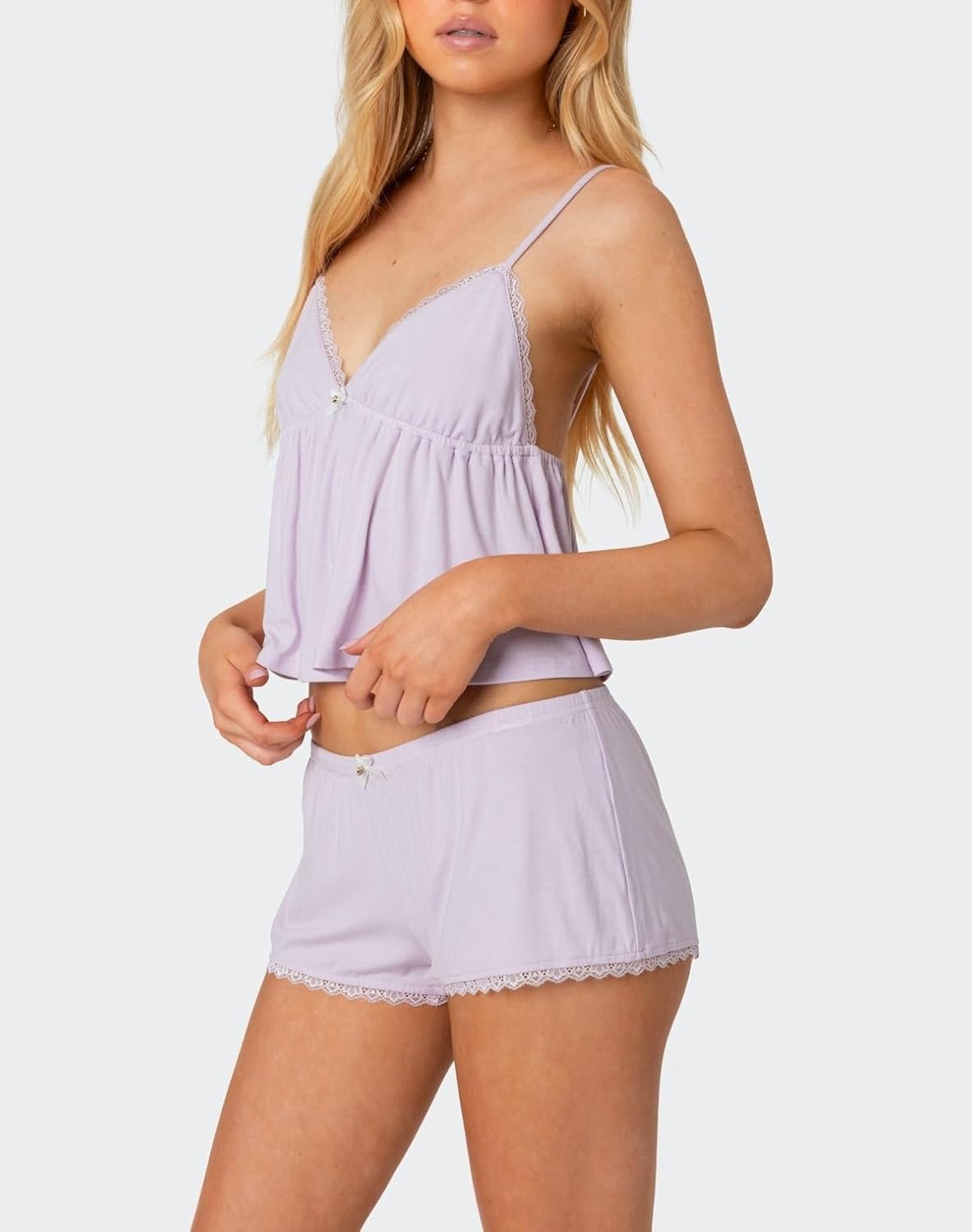 Aopwsrlyi Women Sexy 2 Piece Pajama Set Sleeveless Lace Trim Crop Cami Top and Shorts Pj Set Summer Sleepwear Lounge Outfits - Image 2