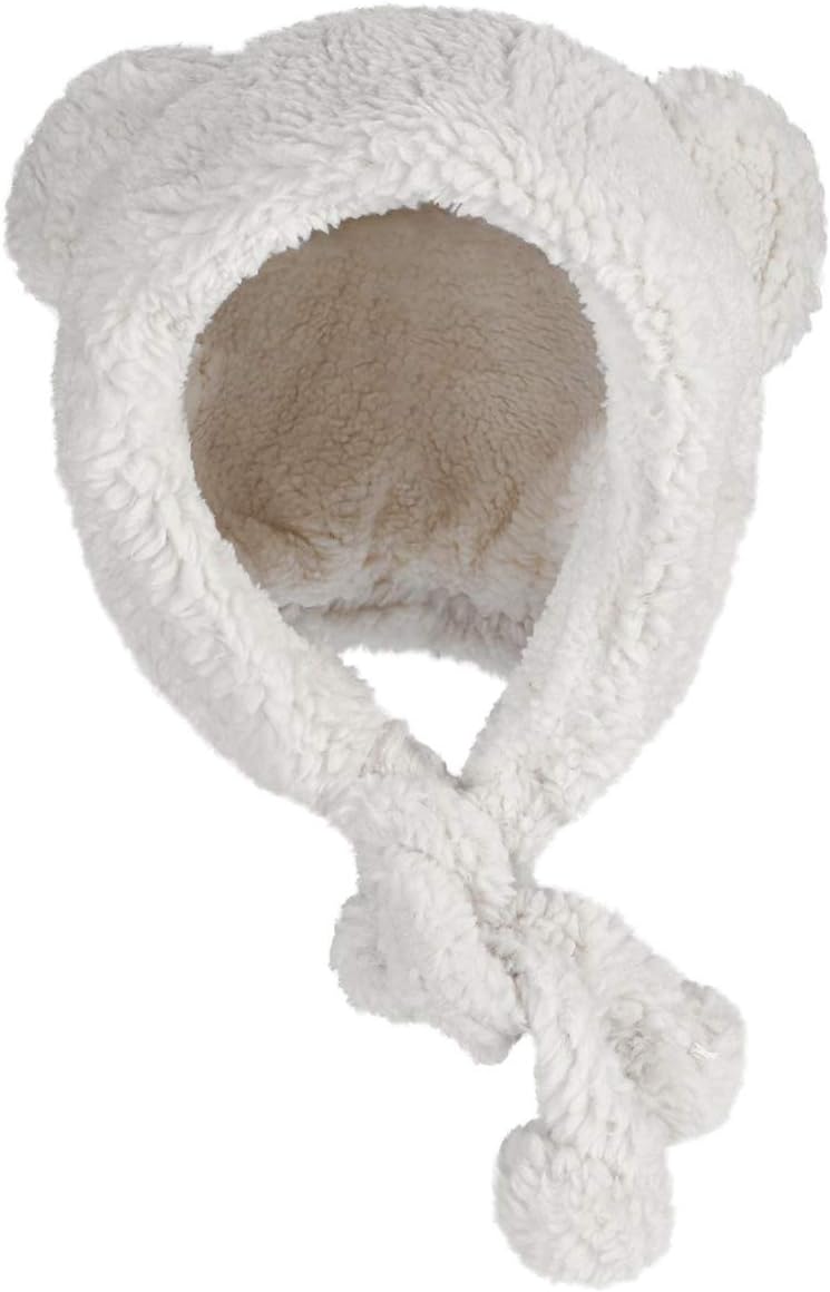 Cute Bear Ears Plush Sherpa Beanie Fuzzy Windproof Earflap Cap Warm Animal Hat with Ear Protection for Women Girls - Image 3