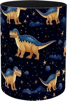 Starry Dinosaur Iron Sheet Leather pen holder, Pen Cup Makeup Brush Holder, Design for School, Home and Stationary Supplies 3.9 x 2.9 Inches