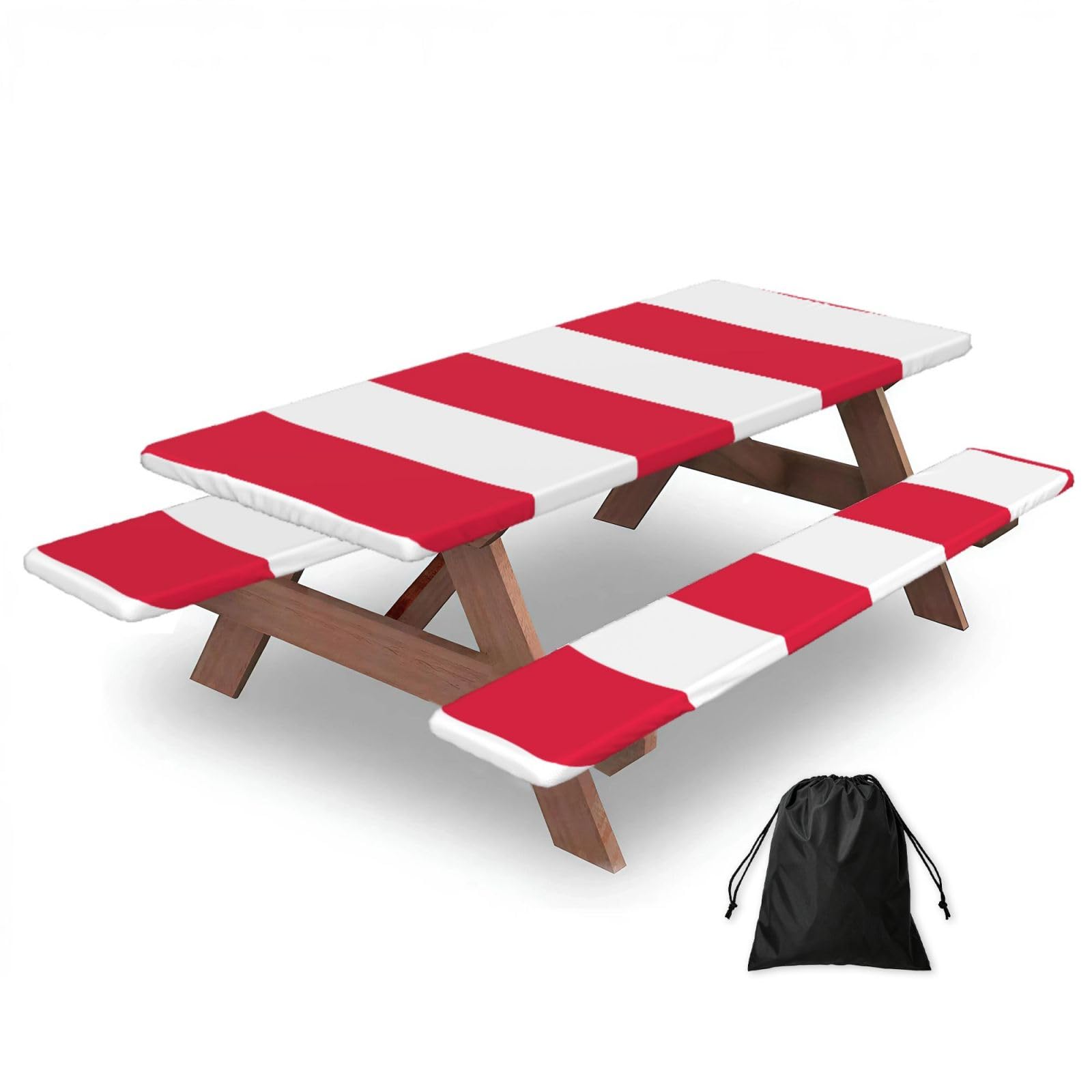 72in Camping Table Cover & Bench Covers 3-Pack Set, Polish flag Print Tablecloths, for Rectangle Tables Picnic