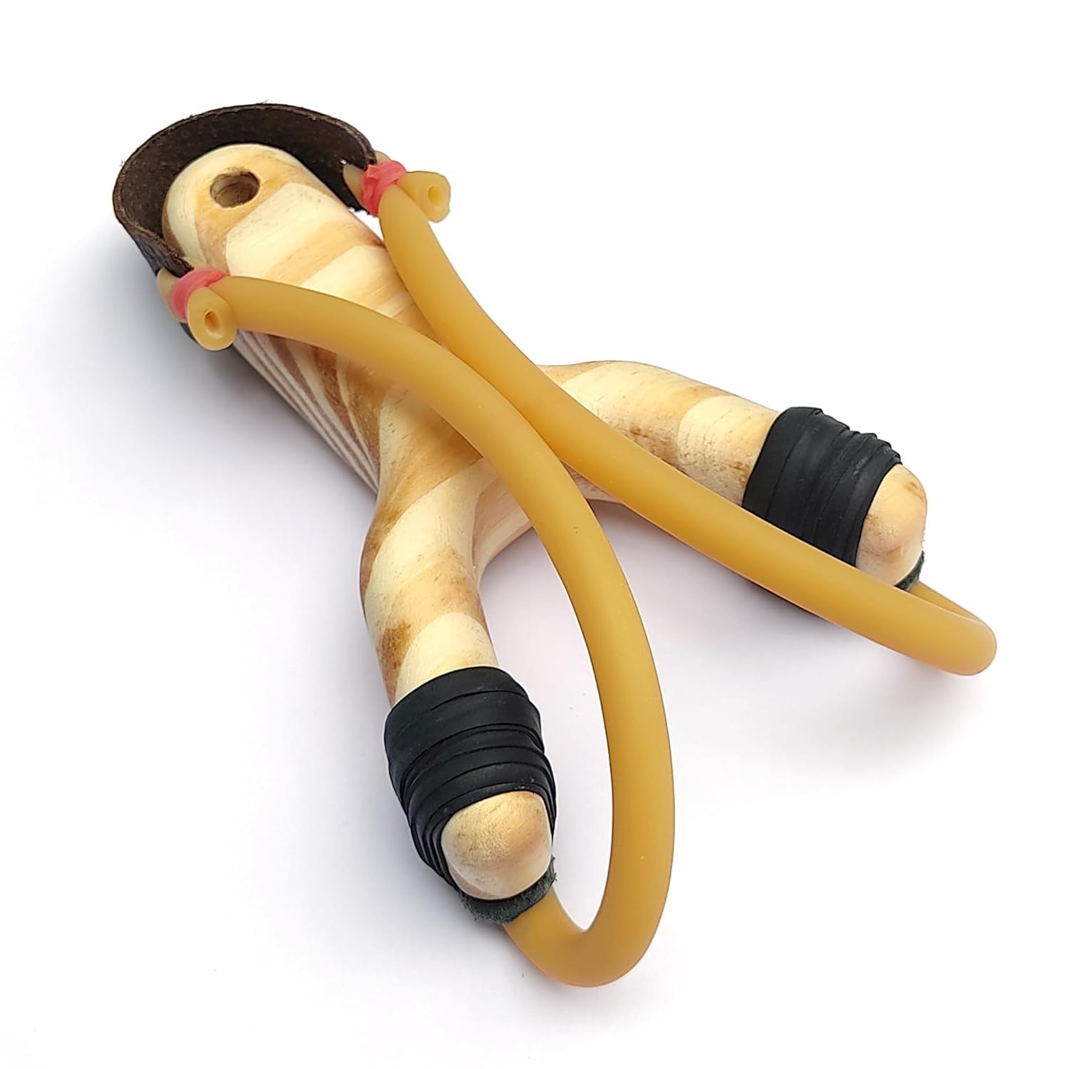 Wooden Slingshot Catapult Handmade, Solid Deodar Wood, Natural Wood Color, with Yellow Rubber, Pocket Shooter Series - Pro Shooter - Without Extra Material