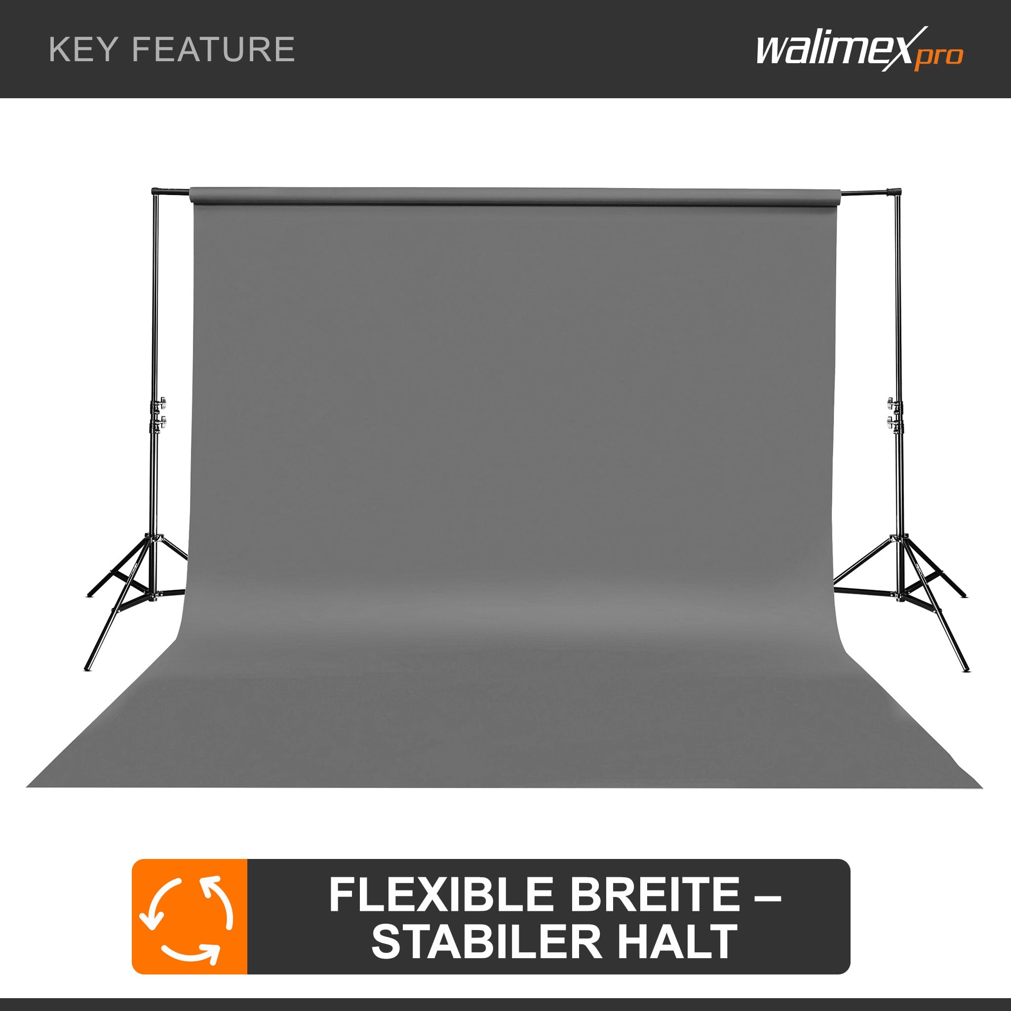 Walimex pro background system XXL 190-465cm - set de fondo profesional estable y grande para estudio y móvil, para fotografía video y pantalla verde, altura hasta 400cm