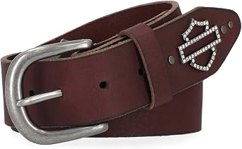 Harley-Davidson Women's Open Bar & Shield Quad Stud Genuine Leather Belt, Brown