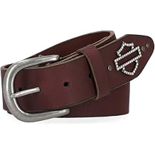 Women's Open Bar &amp; Shield Quad Stud Genuine Leather Belt, Brown