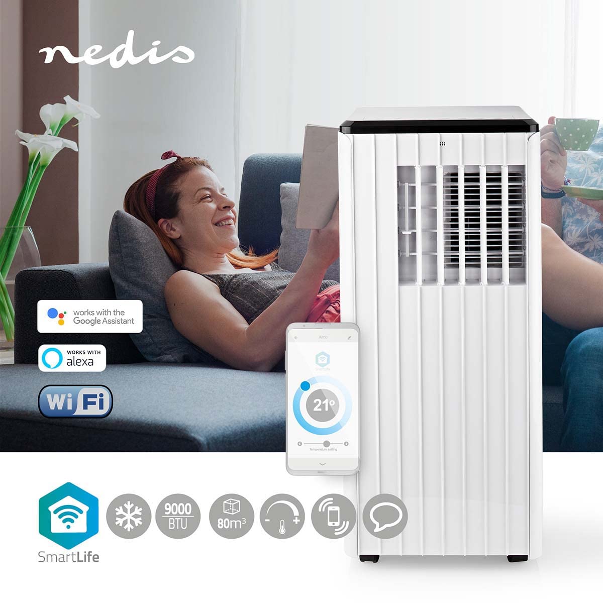 Nedis WIFIACMB3WT9 Klimaanlage 9000 BTU WLAN 80 m³ Entfeuchtung Energieklasse A Weiss