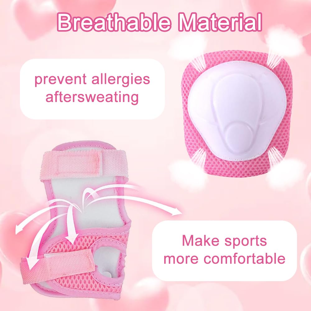 Genouillères Enfants 7 en 1 Set, Casque 3-7 Ans pour Skateboard, Vélo, Roller (Rose)