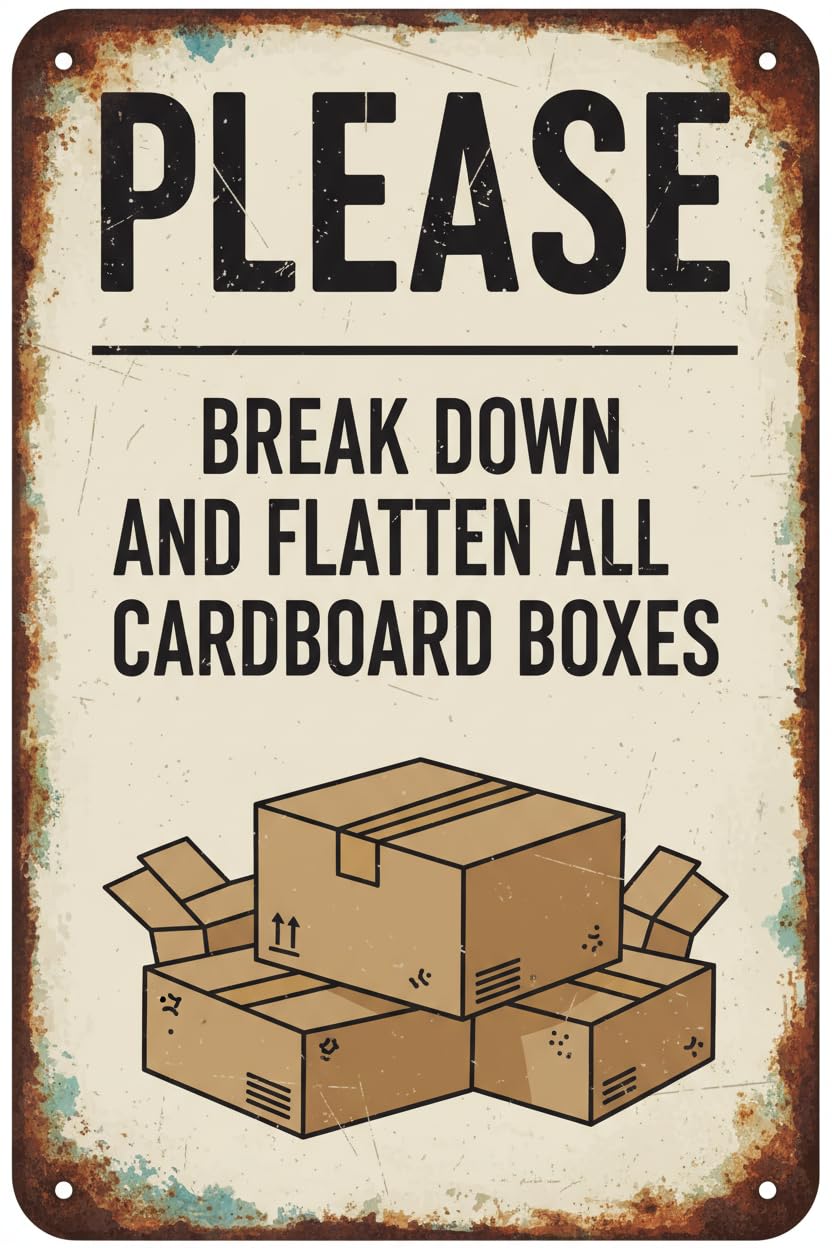 Wall Decor Please Break Down And Flatten All Cardboard Boxes Decal 8x12Inch Vintage Signs Aluminum Plates Printed