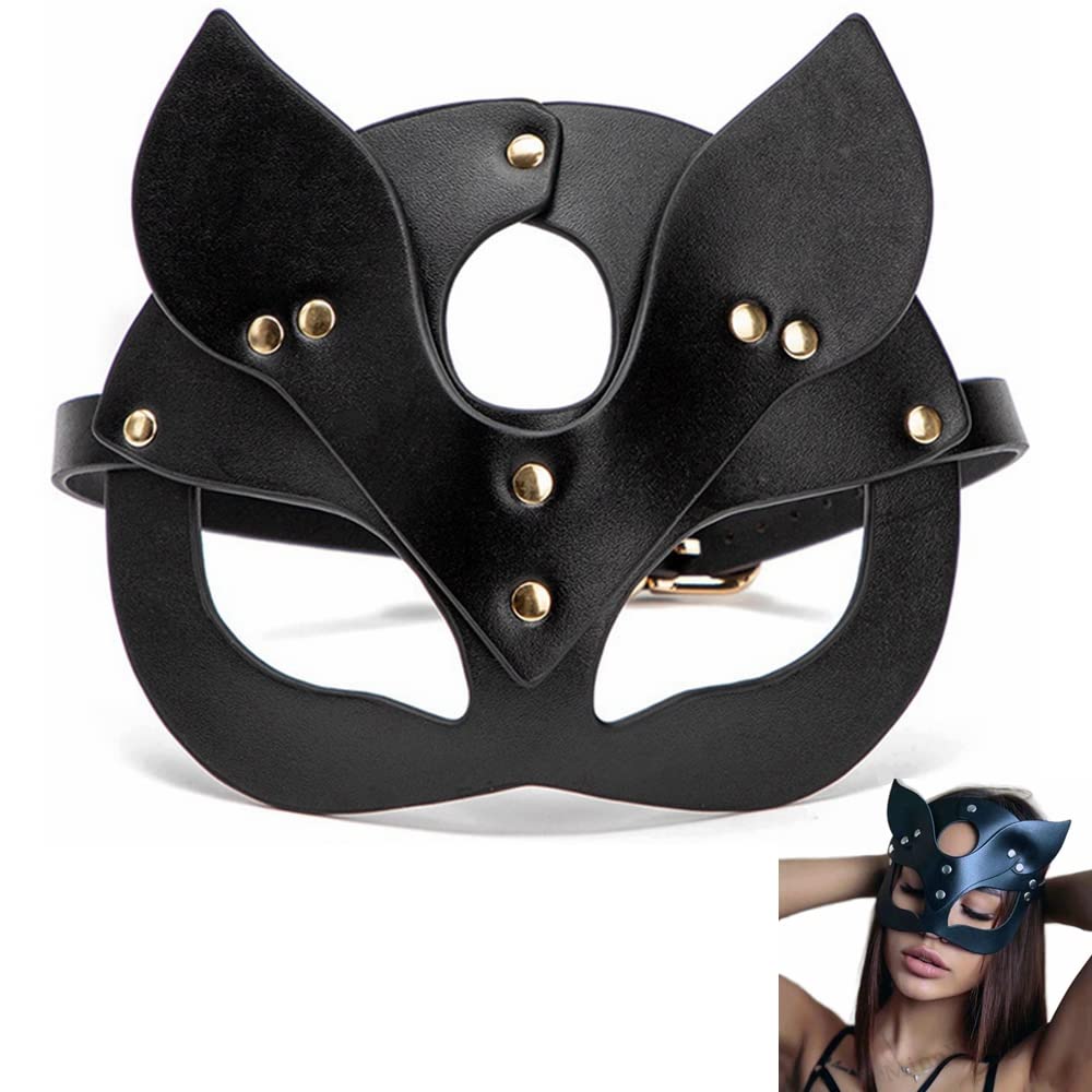 Kiwochy Cat Mask Black Masquerade Face Mask Women's Mask Half Face Mask Made of PU Leather Carnival Masquerade Mask for Female Carnival Theme Party Costume Mask Prom Eye Mask