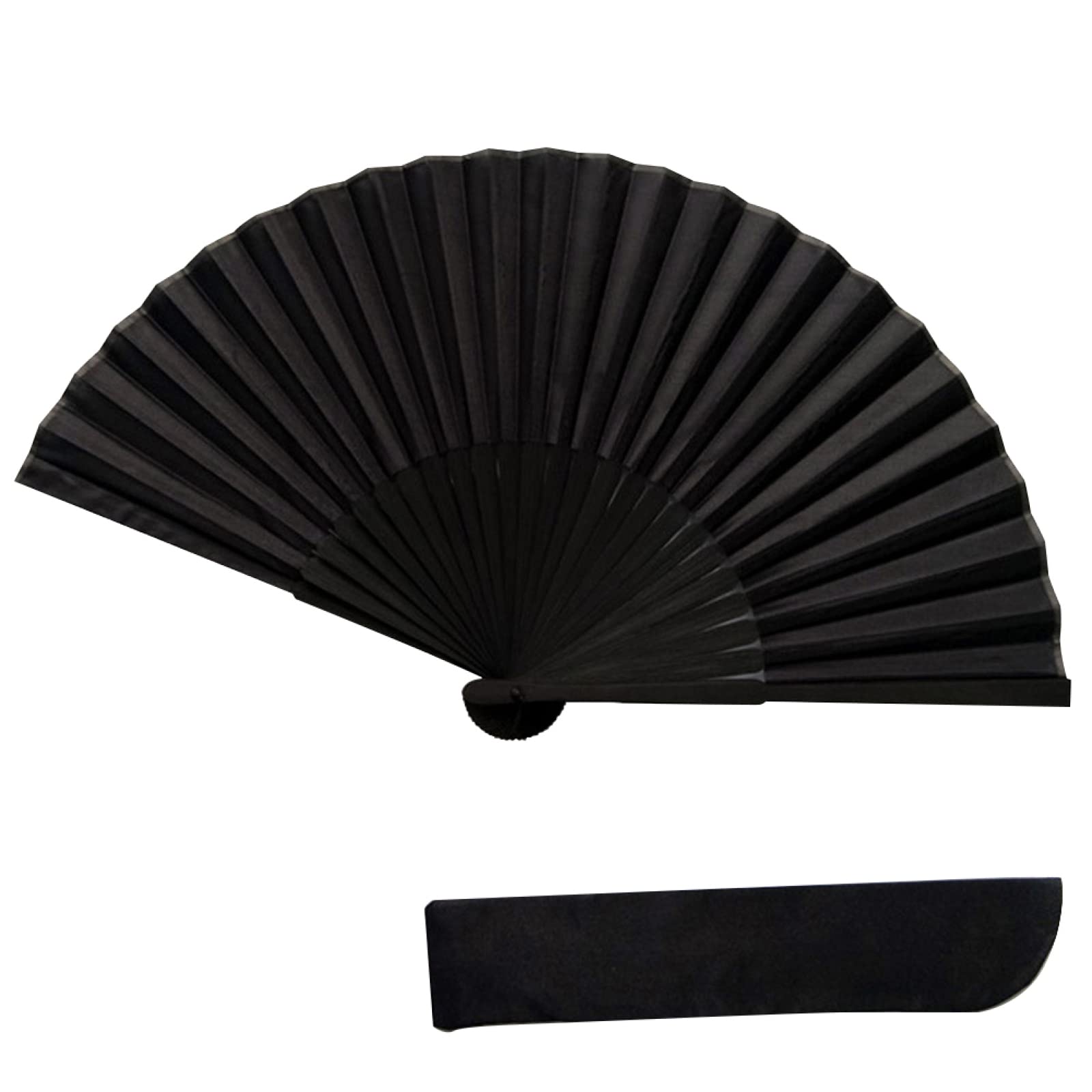 TIHOOD Ventaglio Pieghevole In Seta Nera - Grande 34x63,5 Cm - 2 Pezzi Per Danza, Decorazioni, Matrimoni E Rinfresco - 2