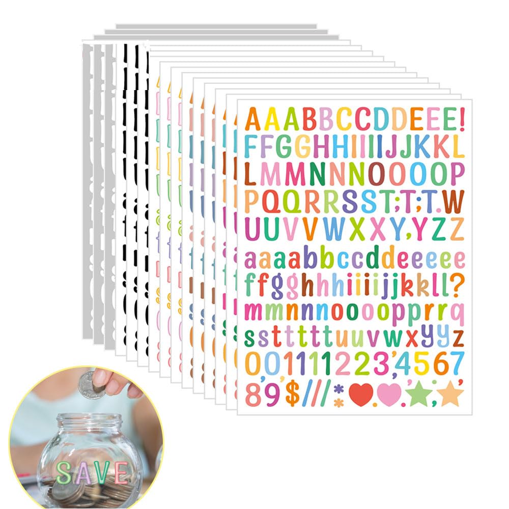 15 Feuilles Lettres Autocollantes - 2280 Pièces Vinyle - Majuscules/Minuscules - Déco DIY
