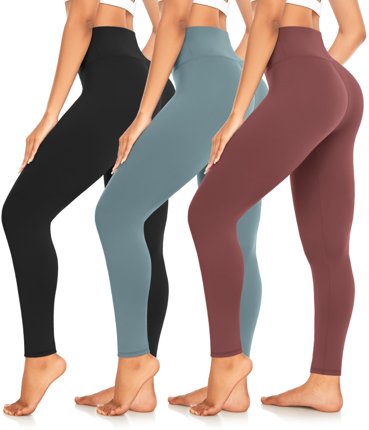 3 Pack High Waisted Leggings for Women No See-Through Soft Athletic Tummy Control Pants for Running Yoga Workout