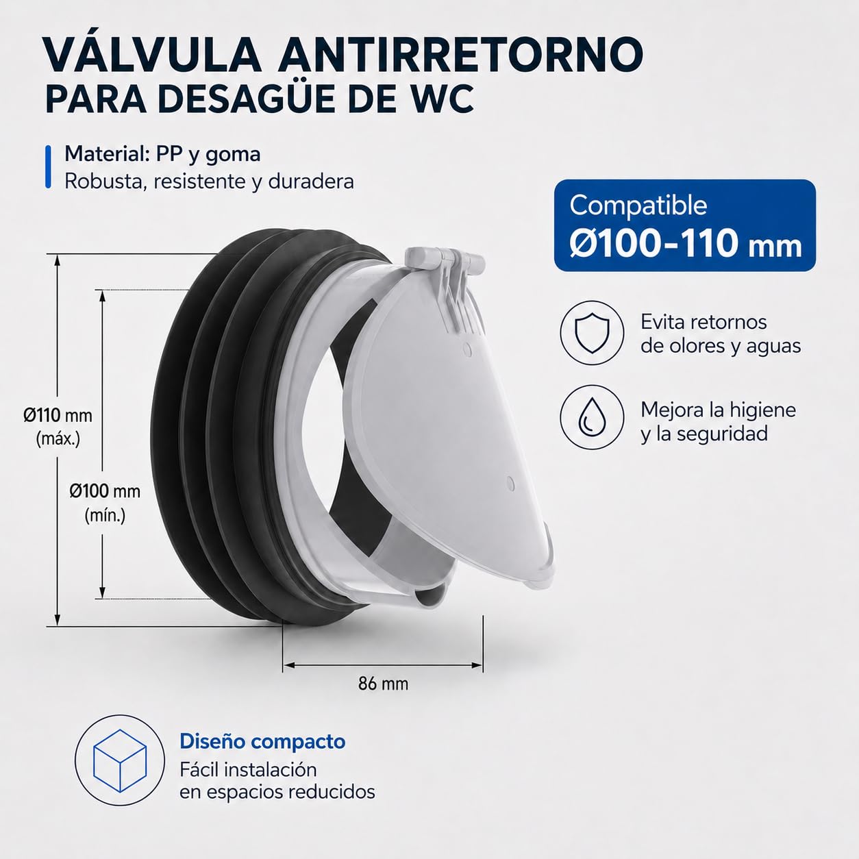 IDROSPANIA Válvula Antirretorno WC Ø110 mm Antiolores y Antiroedores | Válvula No Retorno para Inodoro y Desagüe | Barrera Anti Insectos